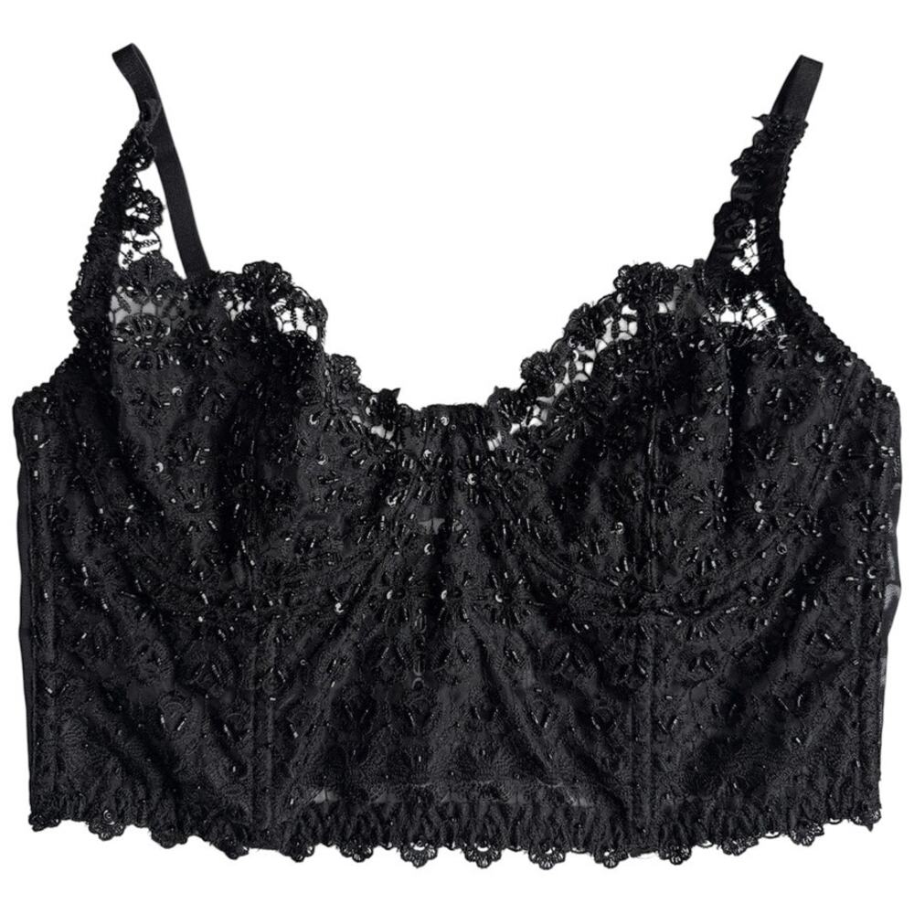 Bebe Black Sparkling Beaded & Sequin Underwire Bra Bralette Crop Top Size Medium - Picture 1 of 7